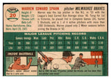 1954 Topps Baseball #020 Warren Spahn Braves VG-EX 525637