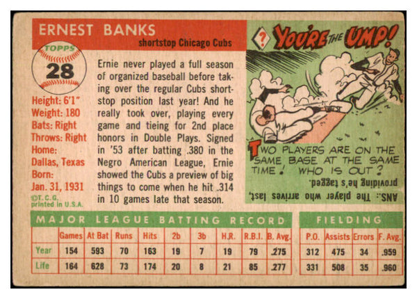 1955 Topps Baseball #028 Ernie Banks Cubs VG 525655