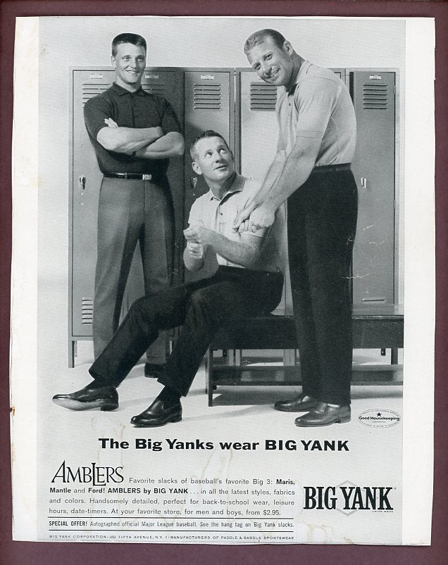 1961 Amblers Big Yank Ad Mickey Mantle Whitey Ford Roger Maris 526323
