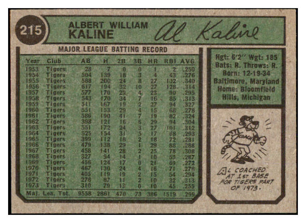 1974 Topps Baseball #215 Al Kaline Tigers EX-MT 527164