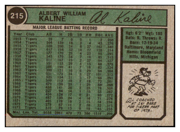 1974 Topps Baseball #215 Al Kaline Tigers EX-MT 527177