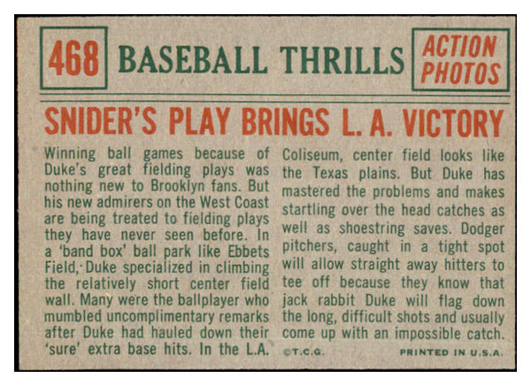 1959 Topps Baseball #468 Duke Snider IA Dodgers EX-MT 527183