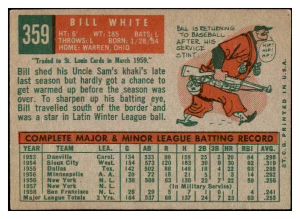 1959 Topps Baseball #359 Bill White Giants EX-MT 527251