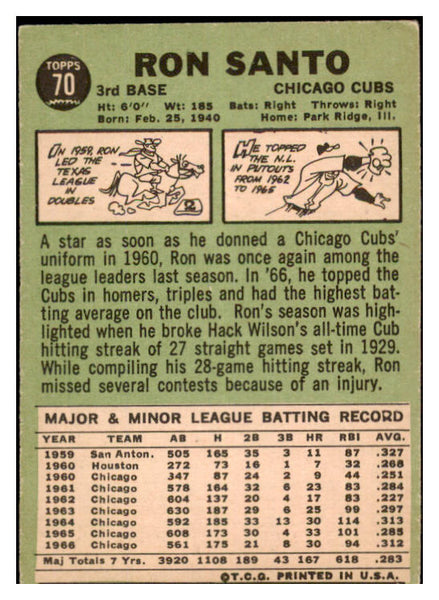 1967 Topps Baseball #070 Ron Santo Cubs VG-EX 527329