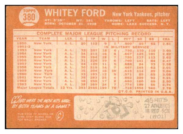 1964 Topps Baseball #380 Whitey Ford Yankees VG-EX 527333