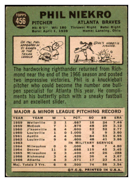 1967 Topps Baseball #456 Phil Niekro Braves VG-EX 527370