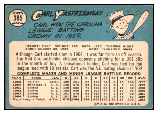1965 Topps Baseball #385 Carl Yastrzemski Red Sox VG-EX 527373