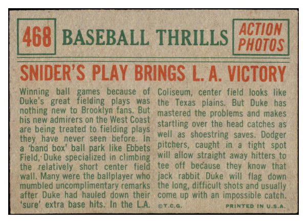 1959 Topps Baseball #468 Duke Snider IA Dodgers VG-EX 527396