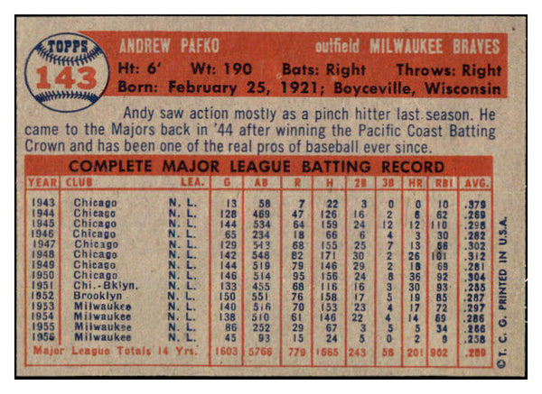 1957 Topps Baseball #143 Andy Pafko Braves EX-MT 527418