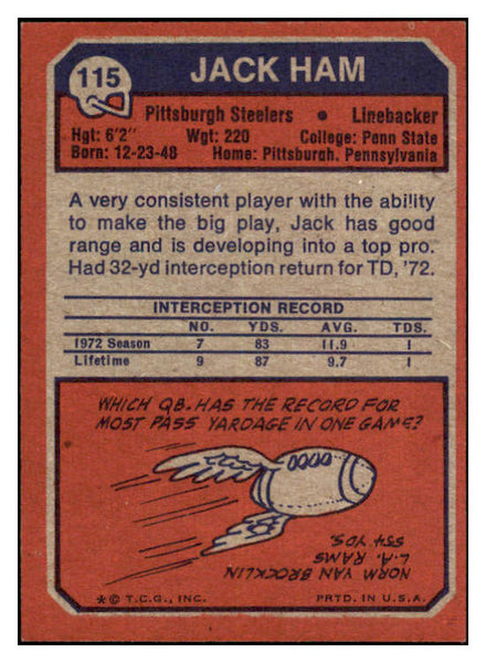 1973 Topps Football #115 Jack Ham Steelers EX-MT 527446