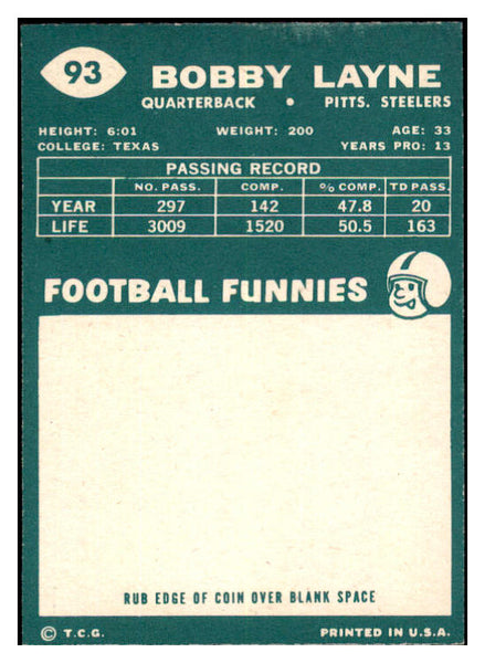 1960 Topps Football #093 Bobby Layne Steelers VG-EX 527461