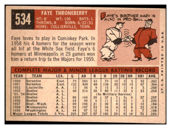 1959 Topps Baseball #534 Faye Throneberry Senators EX-MT 527483