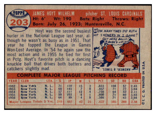 1957 Topps Baseball #203 Hoyt Wilhelm Cardinals EX-MT 527526