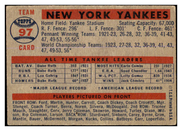 1957 Topps Baseball #097 New York Yankees Team VG-EX 527597