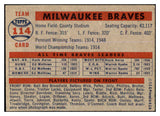 1957 Topps Baseball #114 Milwaukee Braves Team VG-EX 527598