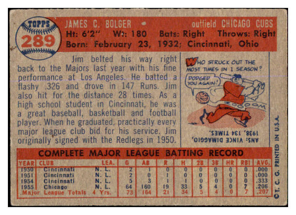 1957 Topps Baseball #289 Jim Bolger Cubs EX 527632