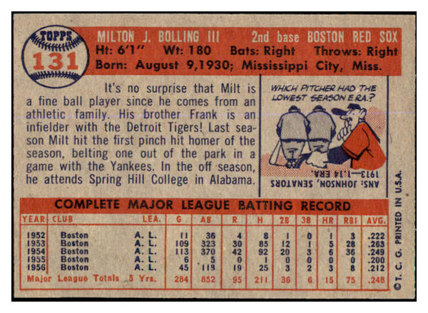 1957 Topps Baseball #131 Milt Bolling Red Sox EX-MT 527656