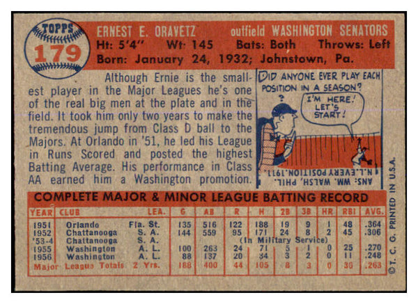 1957 Topps Baseball #179 Ernie Oravetz Senators EX-MT 527658