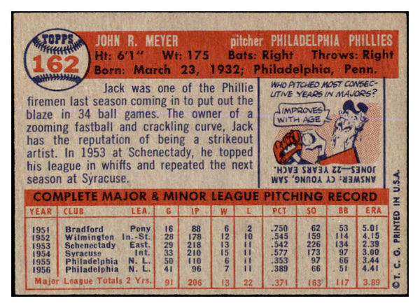 1957 Topps Baseball #162 Jack Meyer Phillies EX-MT 527665