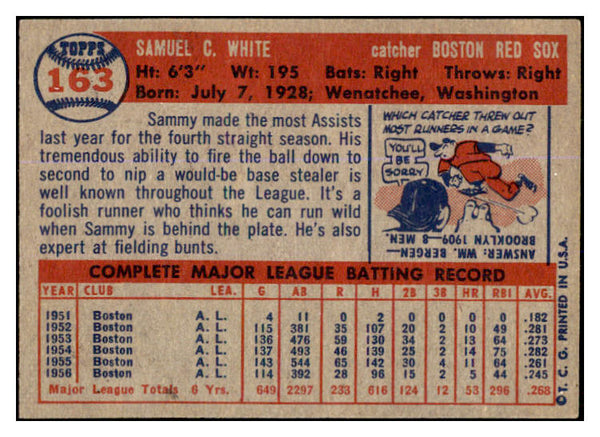 1957 Topps Baseball #163 Sammy White Red Sox EX-MT 527670