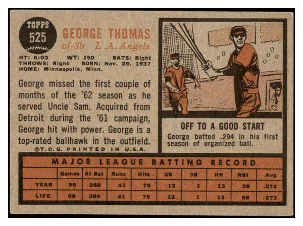1962 Topps Baseball #525 George Thomas Angels VG-EX 527708