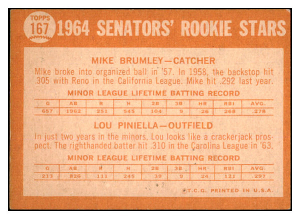 1964 Topps Baseball #167 Lou Piniella Senators EX 527758