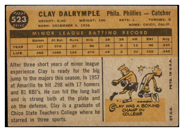 1960 Topps Baseball #523 Clay Dalrymple Phillies EX 527820