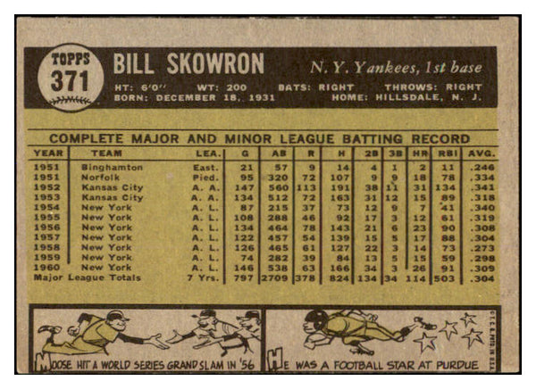 1961 Topps Baseball #371 Bill Skowron Yankees VG-EX 527821