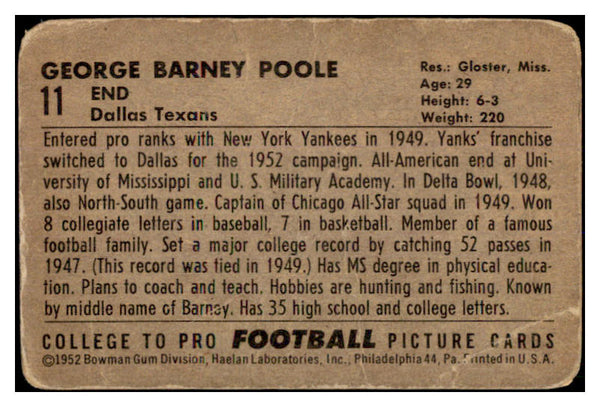 1952 Bowman Large Football #011 Barney Poole Texans PR-FR 527868
