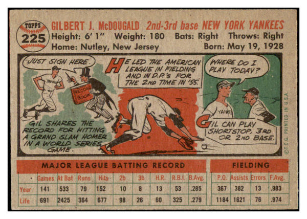 1956 Topps Baseball #225 Gil McDougald Yankees VG-EX 528012