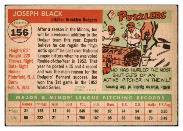 1955 Topps Baseball #156 Joe Black Dodgers VG-EX 528032
