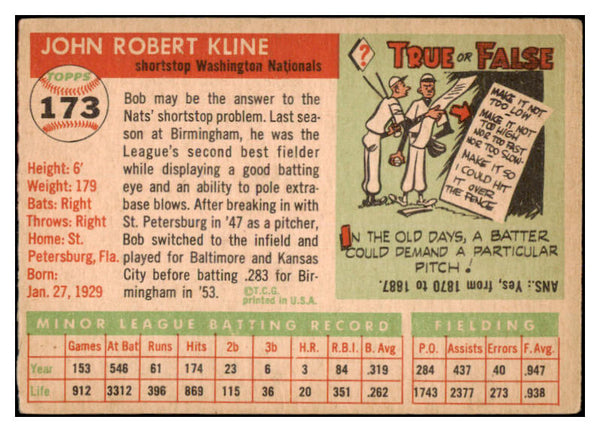 1955 Topps Baseball #173 Bob Kline Senators VG-EX 528040