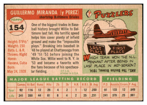 1955 Topps Baseball #154 Willie Miranda Orioles EX-MT 528048