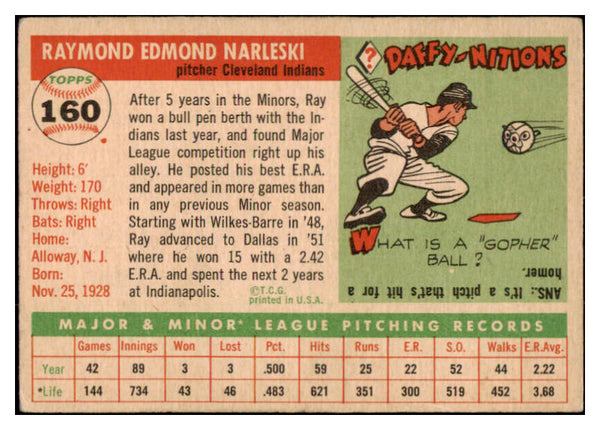 1955 Topps Baseball #160 Tay Narleski Indians EX 528057