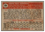 1952 Topps Baseball #206 Joe Ostrowski Yankees VG-EX 528121