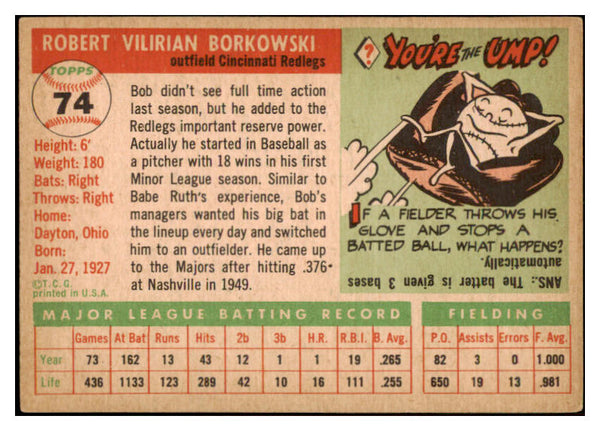 1955 Topps Baseball #074 Bob Borkowski Reds EX-MT 528133