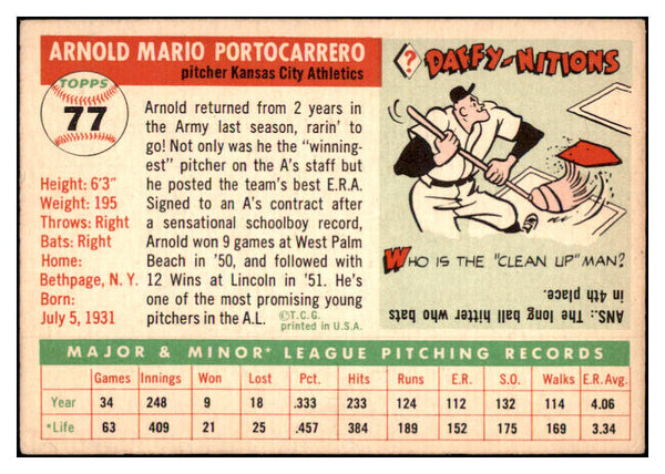 1955 Topps Baseball #077 Arnie Portocarrero A's EX-MT 528134