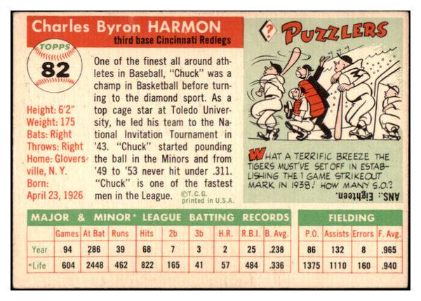 1955 Topps Baseball #082 Chuck Harmon Reds EX-MT 528136