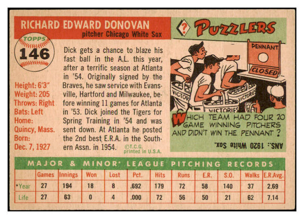 1955 Topps Baseball #146 Dick Donovan White Sox EX-MT 528152