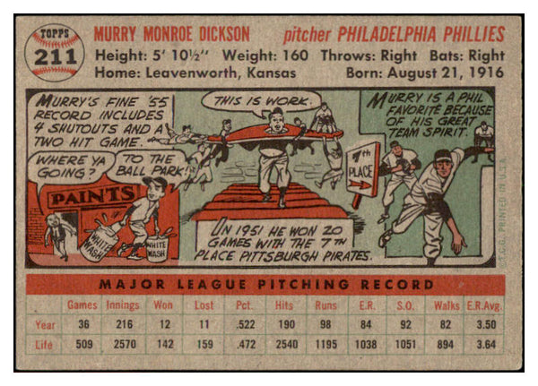 1956 Topps Baseball #211 Murry Dickson Phillies EX-MT 528174