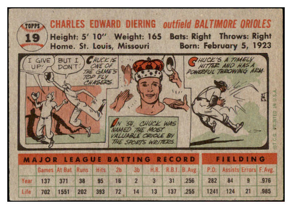1956 Topps Baseball #019 Chuck Diering Orioles EX-MT Gray 528183