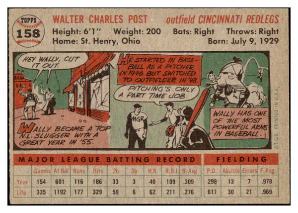 1956 Topps Baseball #158 Wally Post Reds EX-MT Gray 528215