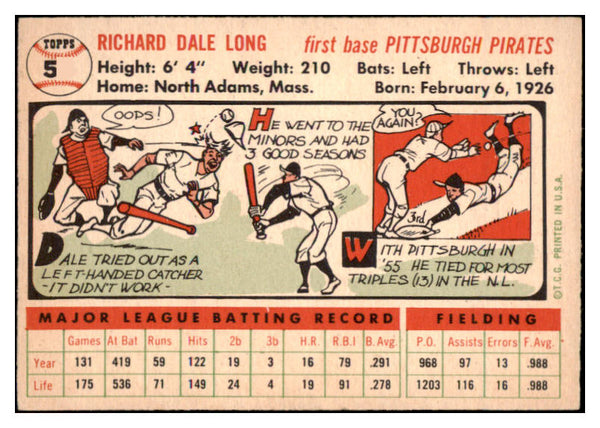 1956 Topps Baseball #056 Dale Long Pirates EX-MT White 528256