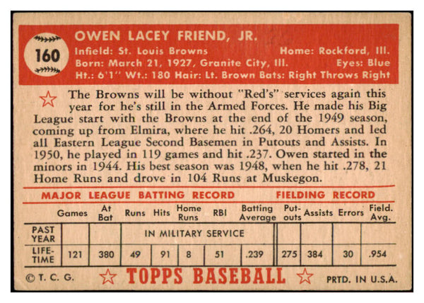 1952 Topps Baseball #160 Owen Friend Browns VG-EX 528284