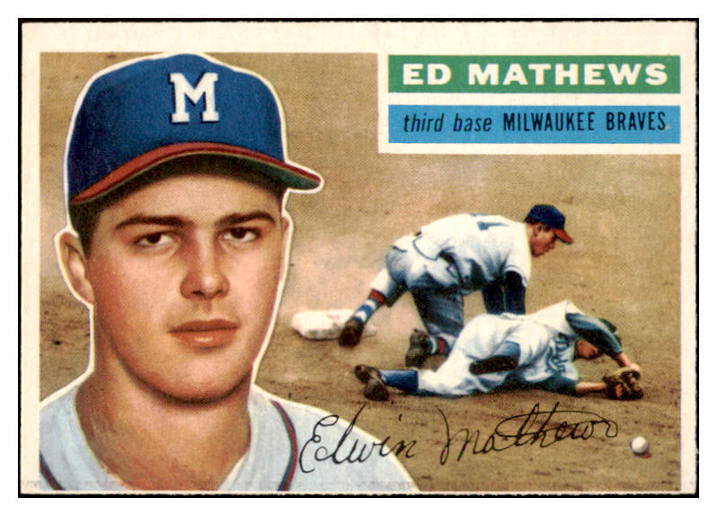 1956 Topps Baseball #107 Eddie Mathews Braves VG-EX Gray 528315