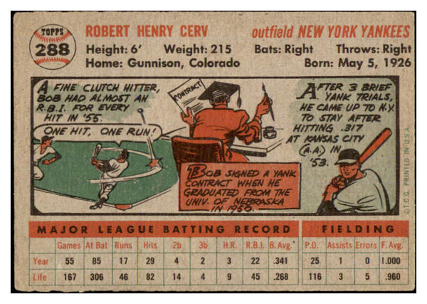 1956 Topps Baseball #288 Bob Cerv Yankees EX 528323