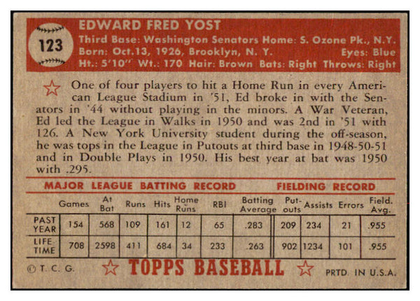 1952 Topps Baseball #123 Eddie Yost Senators EX-MT 528343