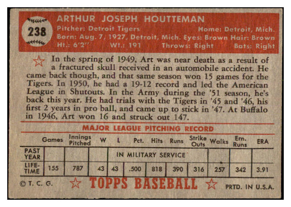 1952 Topps Baseball #238 Art Houtteman Tigers EX-MT 528362
