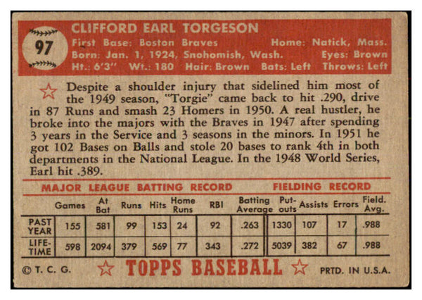 1952 Topps Baseball #097 Earl Torgeson Braves EX-MT 528366