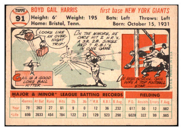 1956 Topps Baseball #091 Gail Harris Giants EX-MT White 528377